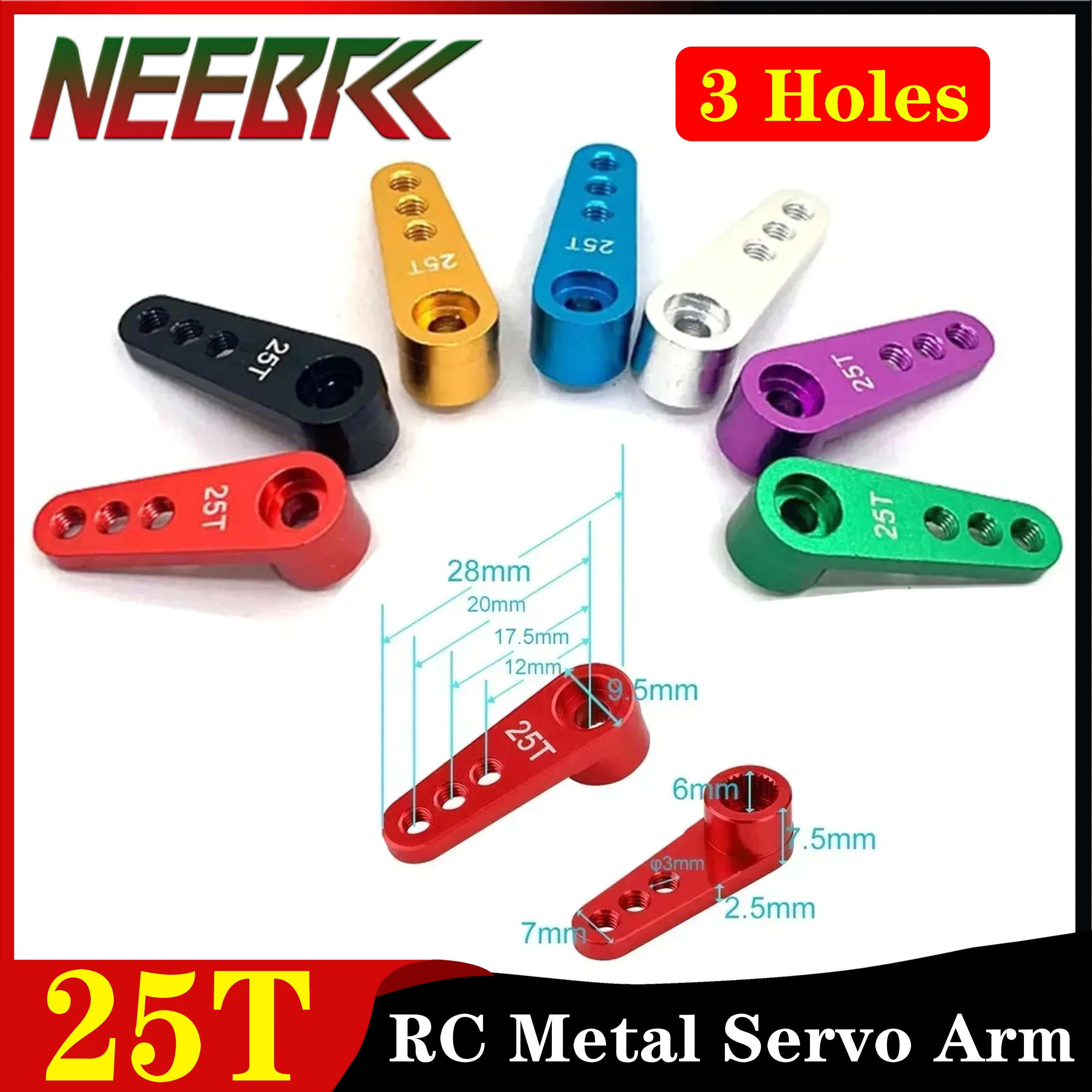 

25T Metal Servo Arm 28.5mm 3 Holes Servo Horn for 1/10 RC Car Crawler Boat Wltoys Futaba HSP Axial SCX10 Upgrade Accessories