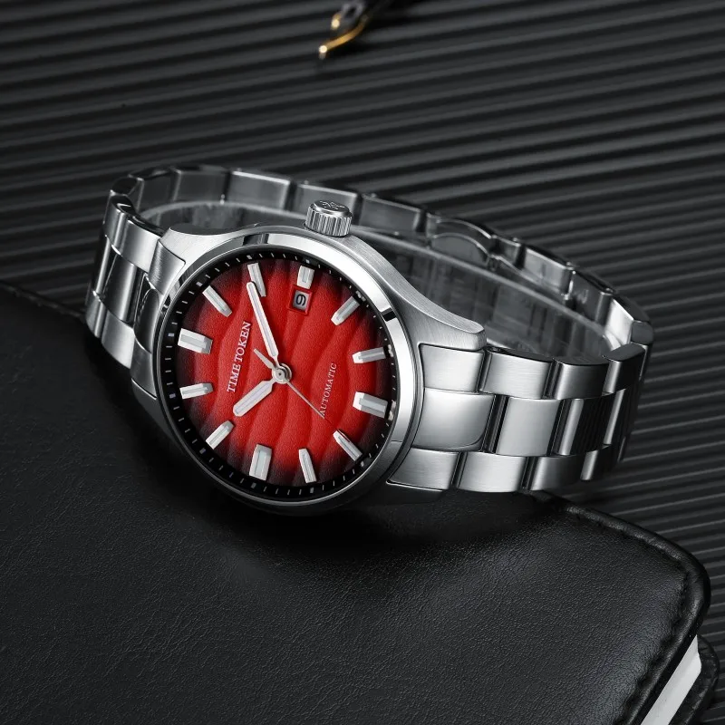 TIME TOKEN 40mm Men's Watch Desert Textured Stainless Steel Wristwatch 50M Water Resistant 3D Sand Dial Movement