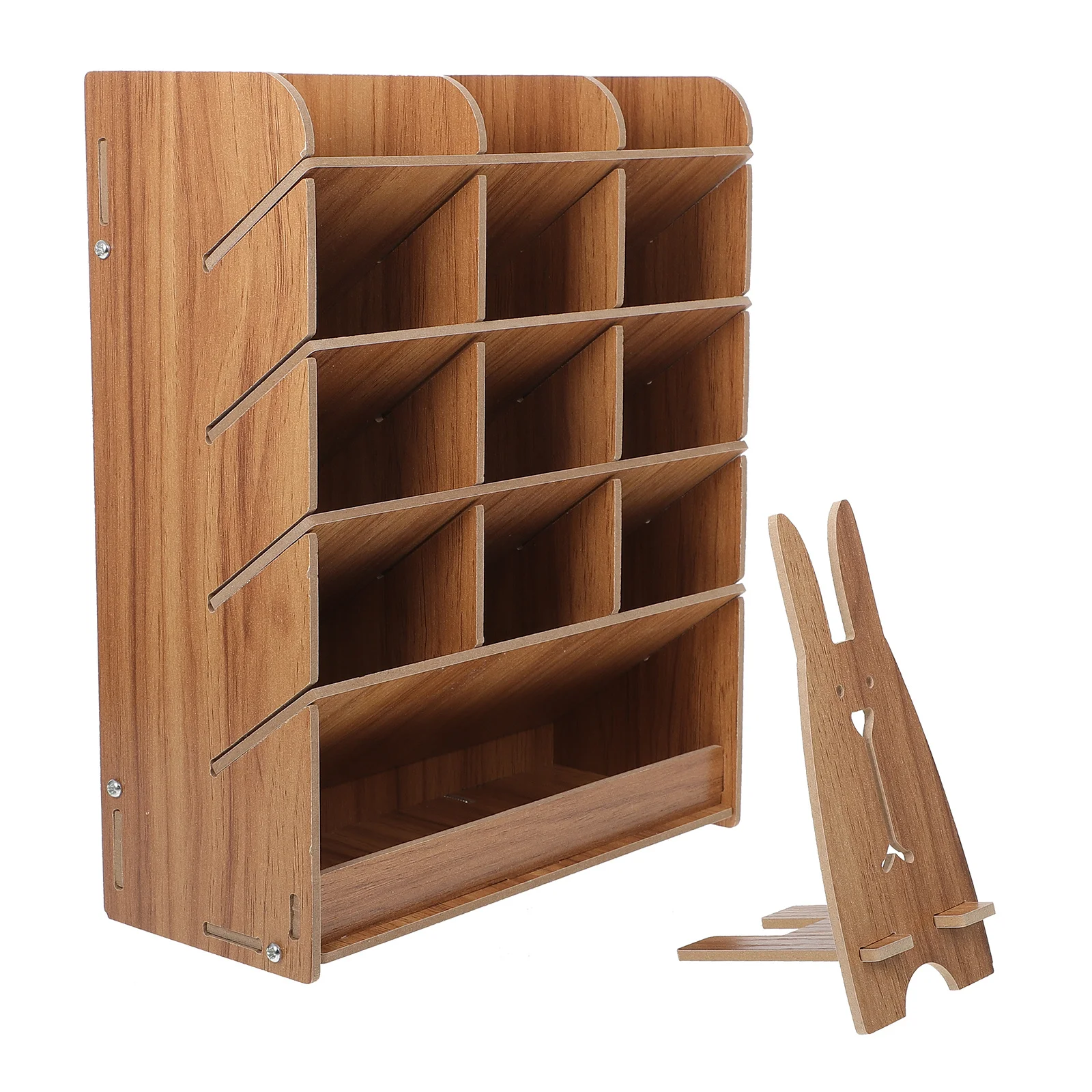 رف أقلام خشبي ذو سعة كبيرة منظم سطح المكتب حامل أقلام متعدد الشبكات رف تخزين الأدوات المكتبية للمكتب والمنزل #3