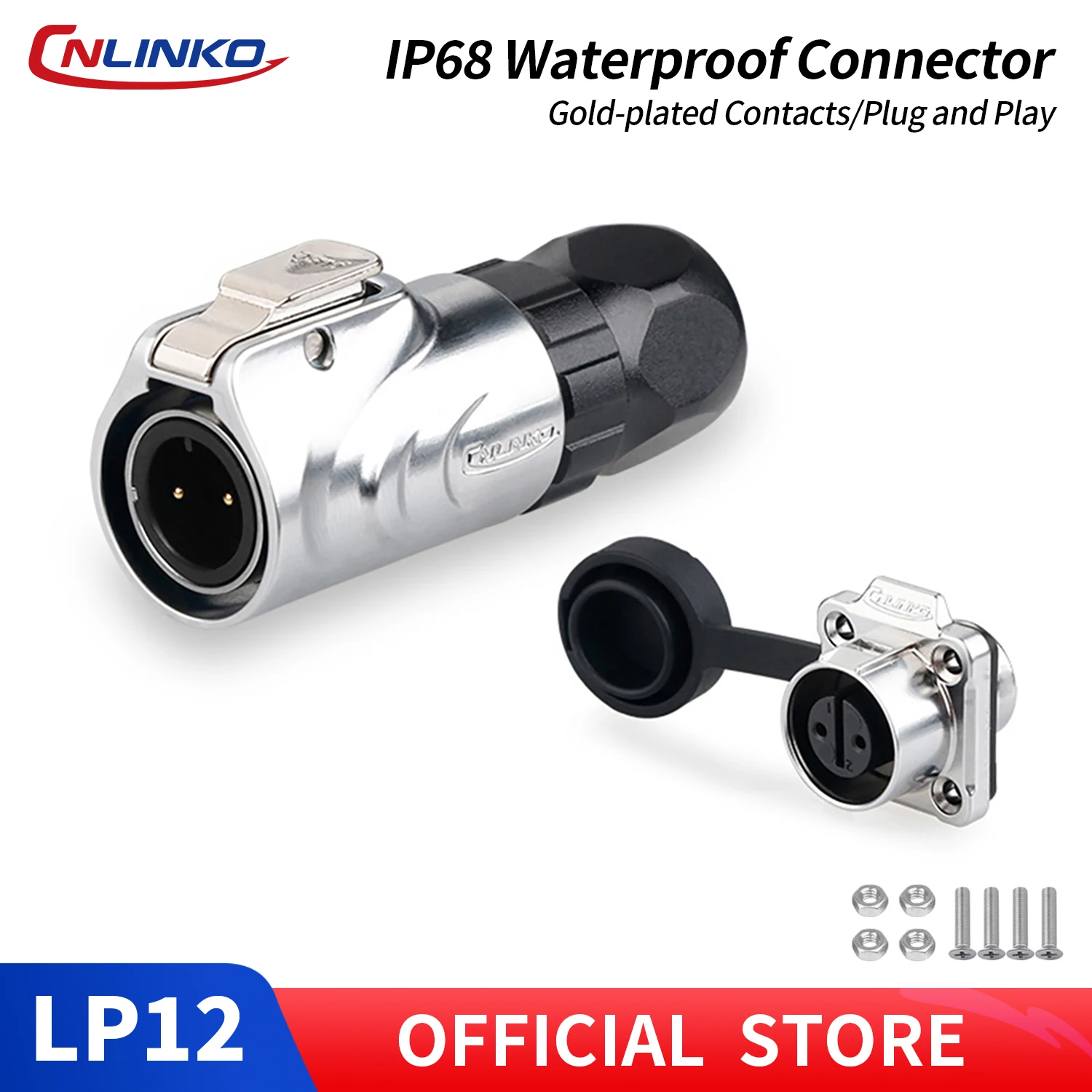 CNLINKO M12 IP68 Waterproof Circular Metal Push-Pull Connector Plug Socket High Temp Resistant for Industrial, Marine & Outdoor