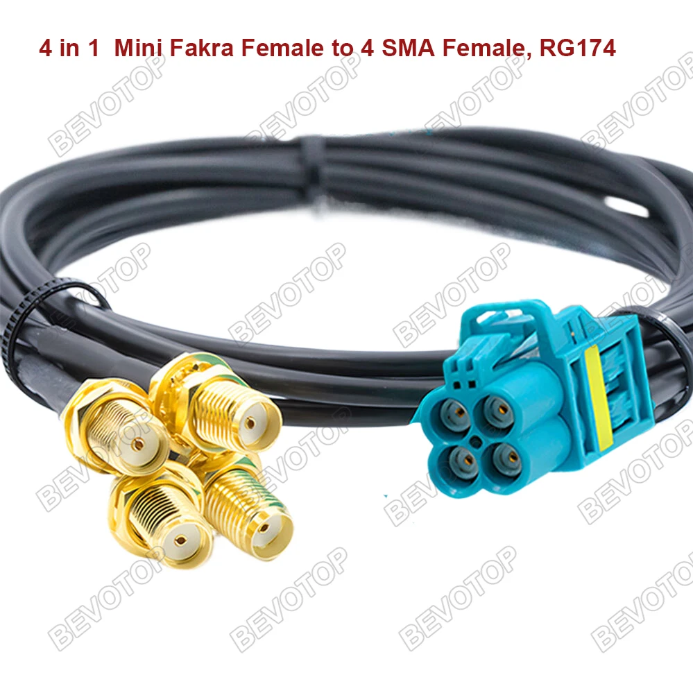 BEVOTOP Rosenberger Replacement 4-in-1 MINI FAKRA to 4 SMA Male/Female connector RG174 coaxial cable 50 Ohm High Quality