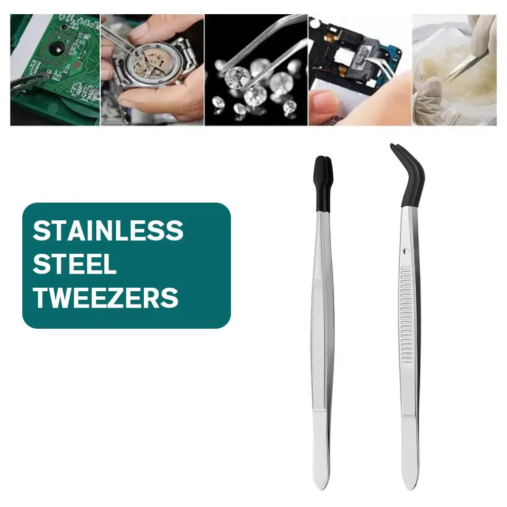 

2 Pieces Tweezers Set With Rubber Tips Tweezers Rubber Flat Tip Tweezer For Jewelry Hobby Industrial Hobby Craft W3X0