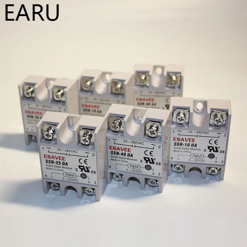 Free Shipping SSR -10DA/25DA/ 40DA DC Control AC SSR 25VA 40VA White Shell Single Phase Solid State Relay WITHOUT Plastic Cover
