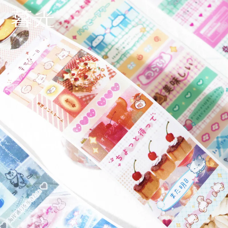 Korean Ins Cute PET Flash Film Decoration Adhesive Tape Planner Handbook DIY Scrapbooking Journal Collage Material Stickers Gift