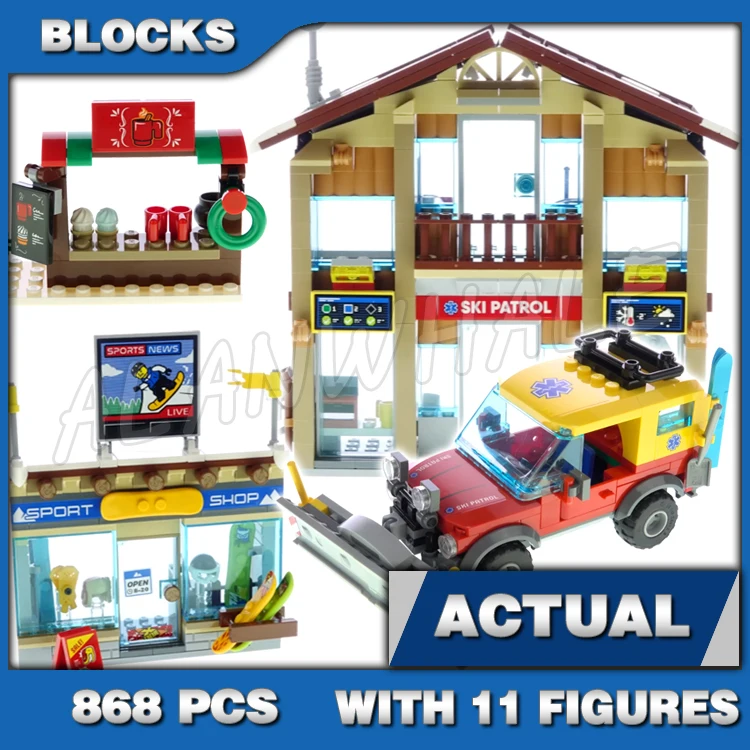 

868pcs City Ski Resort Winter Snow Park 2-level Rescue Base Snowmobile Grind Rail 11451 Building Block Toy Compatible With Model