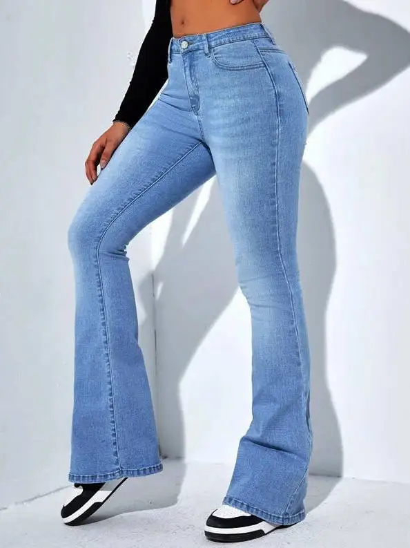 

Y2k Women Jeans Flare Pants Denims Boot Cut Stretch High Waist Skinny Distressed Pockets Streetwear Washed Vintage Trousers 2025