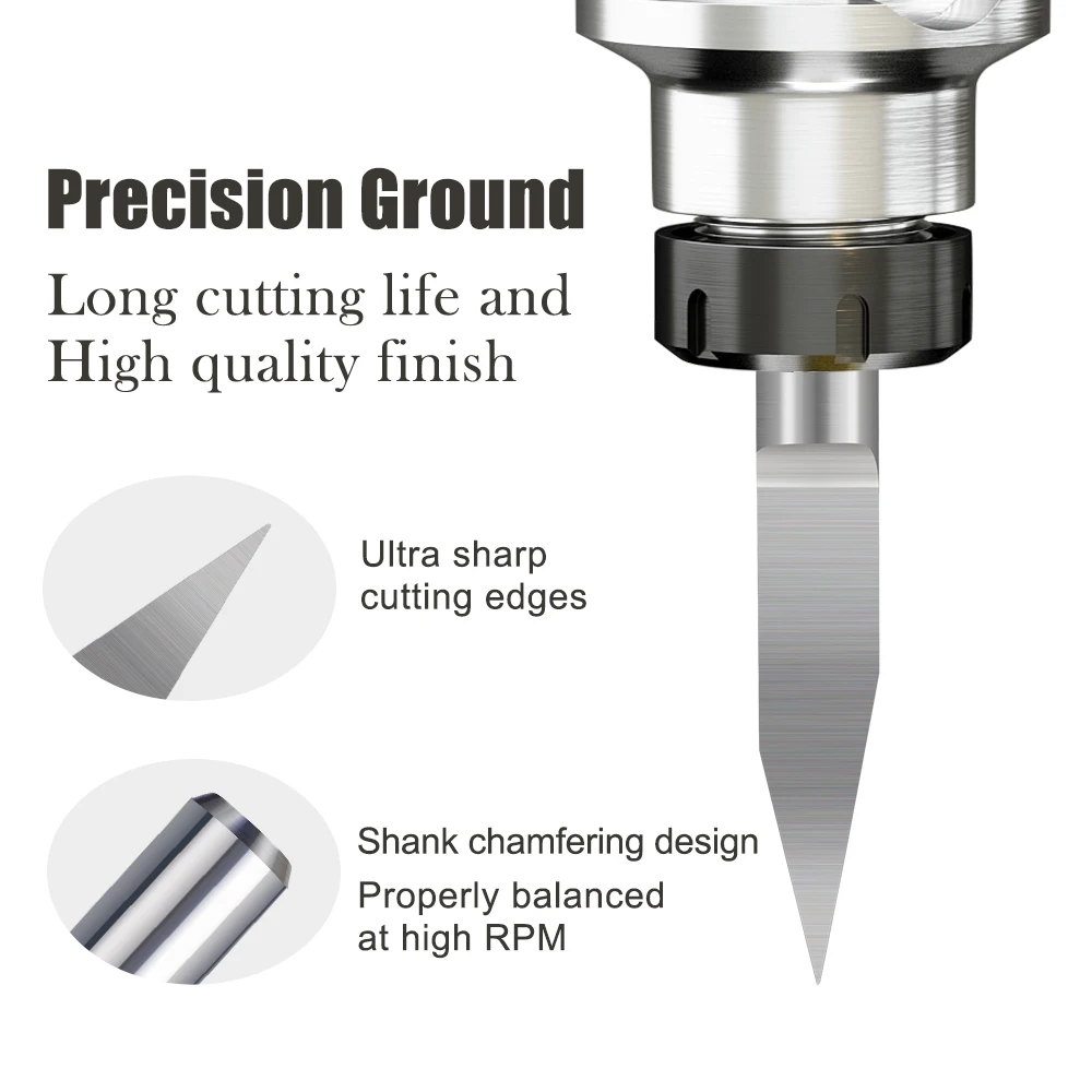 HAMPTON PCB Engraving Bit 4mm Shank Tipped 0.1-0.5mm V Shape Carving Bits CNC Router Bit Flat Bottom End Mill For Woodworking