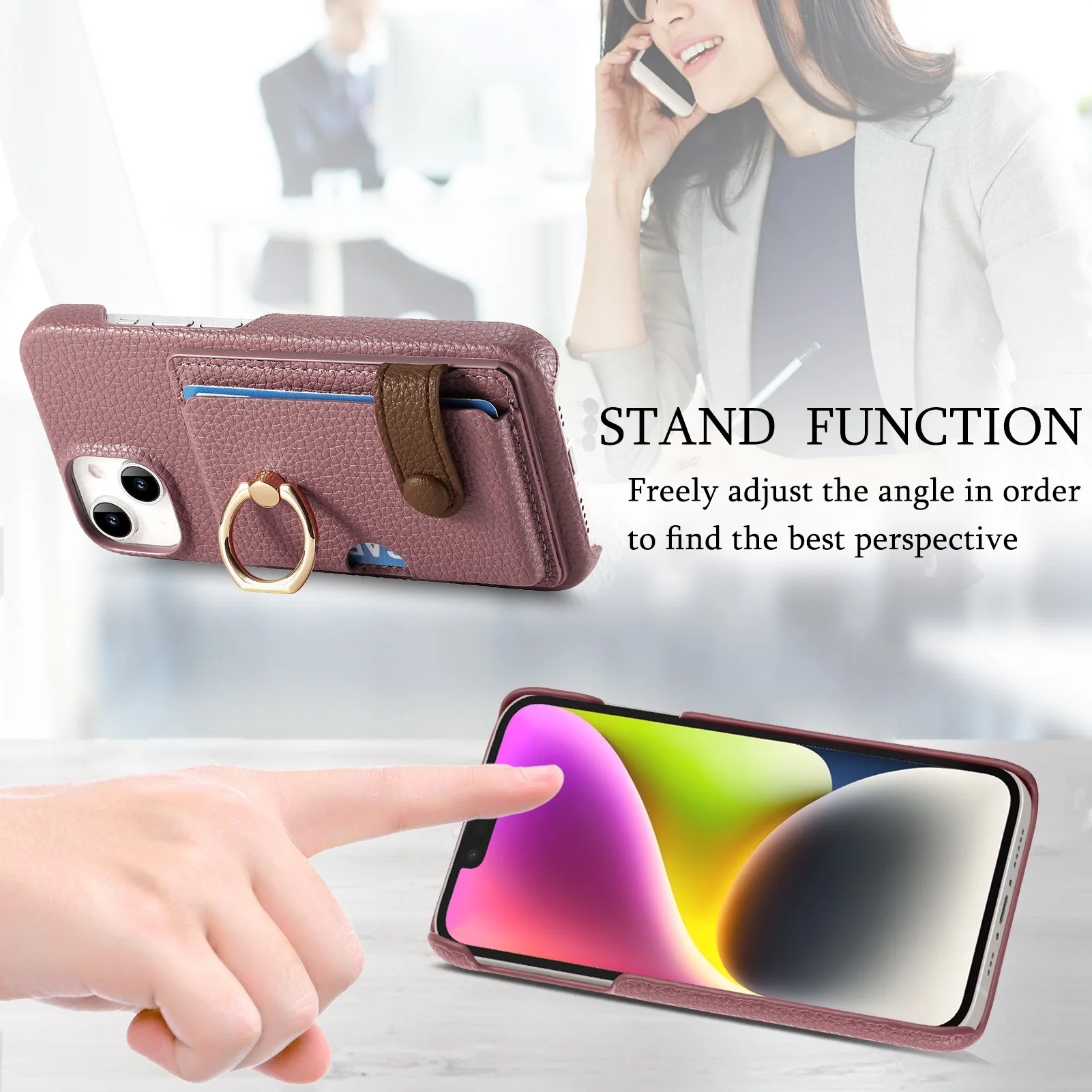 Leather Ring Support Phone Case for IPhone 17 Air 16E 18 16 15 14 13 12 11 Pro Max Plus Wallet with Card Holder Shockproof Cover