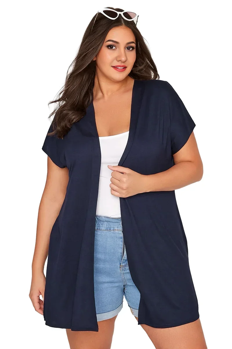 Plus Size Womens Short Grown On Sleeve Side Splits Loose Casual Cardigan