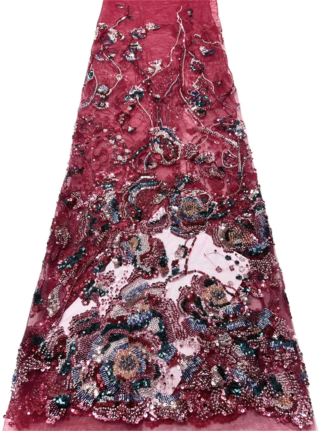 

French Heavy Beaded Lace Fabric 2026 High Quality Lace African Mesh Lace Fabric with Sequins Embroidery Lace Fabric For Wedding