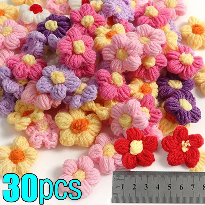 1/30pcs Hand-knitted Flower Applique Sew On Patches Floral Applique For Clothes Shoes Hats Craft Diy Hair Clip Wedding Decor