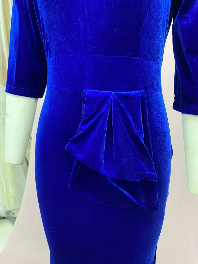 Vestido largo de sirena de terciopelo de retales para mujer, vestido Sexy con cuello redondo y hombros descubiertos, vestido de noche ajustado de manga 3/4, vestido largo para fiesta de cumpleaños