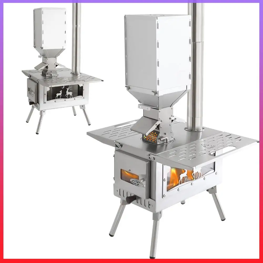 

Портативная дровяная печь из нержавеющей стали с дымоходом, пеллетная горелка, походная печь для приготовления пищи на природе и походов