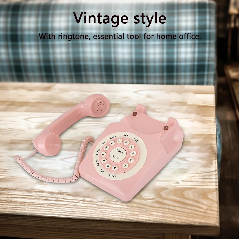 Landline Desk Telephone Landline Telephone Vintage Telephone High Definition Call Quality Wired Telephone for Home Pink