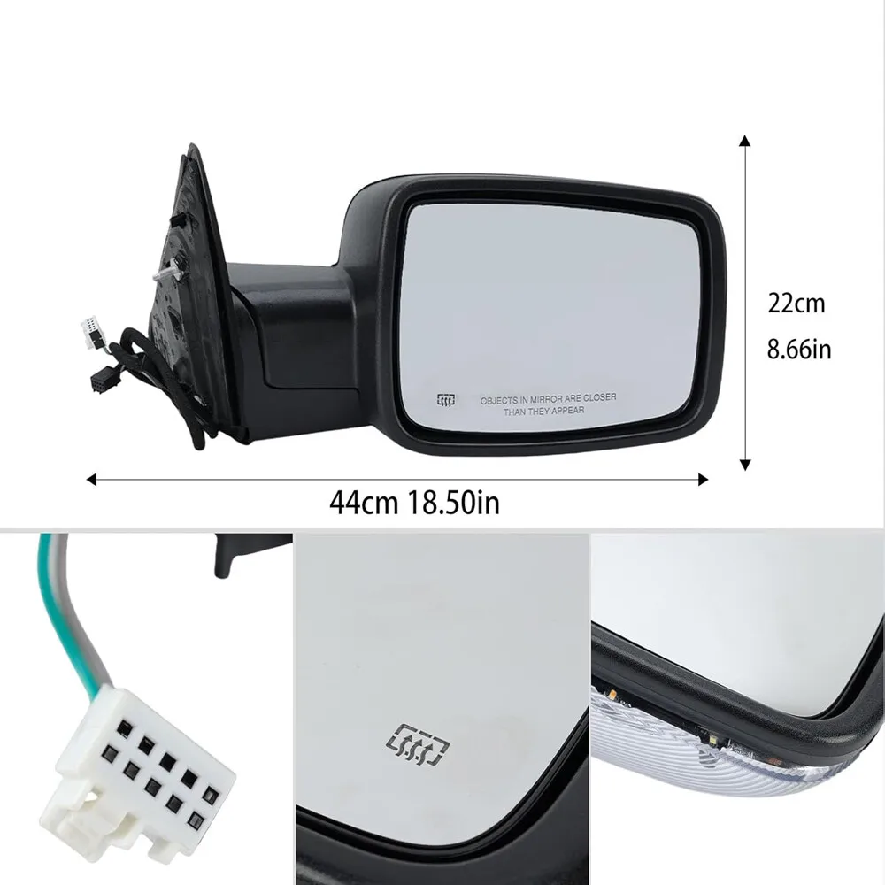 1 قطعة جانب الركاب الأيمن لـ 2013-2019 Ram 1500 قوة أضعاف + ساخنة + مرآة إشارة LED #4