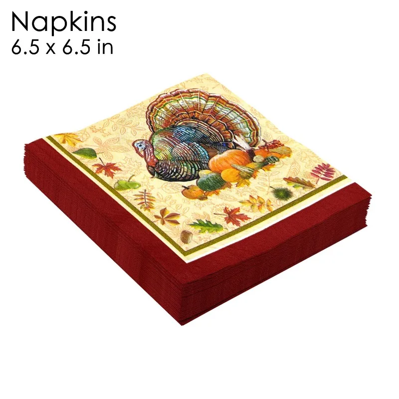 10/20pcs/Pac 33*33cm Maple Leaf Pumpkin Turkey Thanksgiving Elements Party Decoration Paper Napkin Disposable Paper Placemat