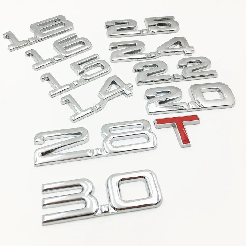 3D Metal Car Displacement Sticker 1.3 1.4 1.5 1.8 2.0 2.2 2.5 2.8 3.0 T Volume Logo Car Rear Trunk Emblem Badge Vehicle Stickers