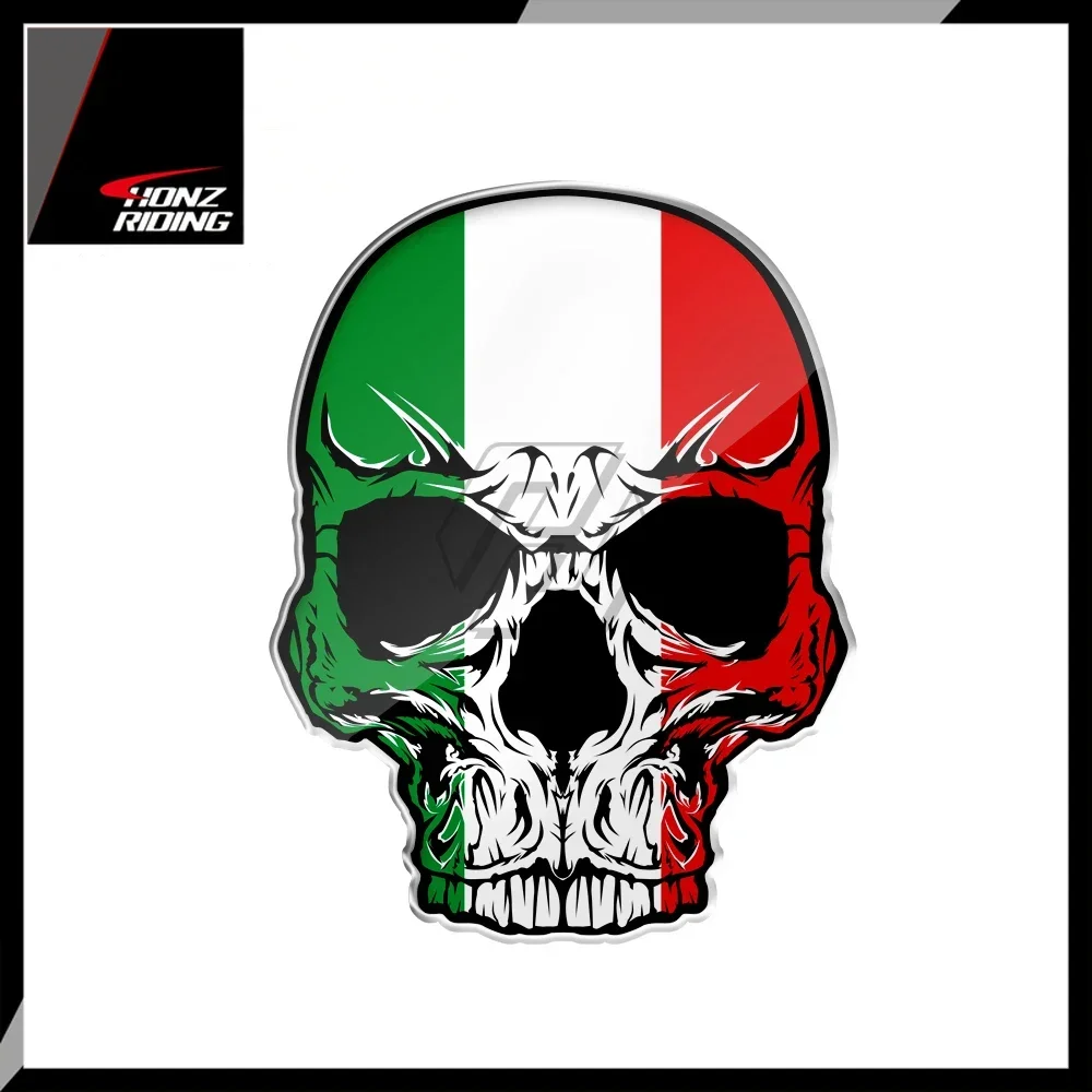 For Aprilia  Ducati Yamaha Vespa Decals 3D Motorcycle Skull Stickers Italy Flag Sticker