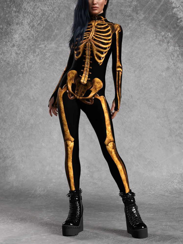 IOOTIANY Damen Grüner Sexy Horror-Skelett-Geister-Bodysuit-Set Halloween Karneval Party Aerial Bühnenauftritt Kostüm-Set – Detail 17