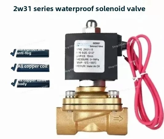 2/2 Way Solenoid Valve 2W31-15 for Water 2W31-20 for Air 2W31-25, Weatherproof Threaded Brass Body