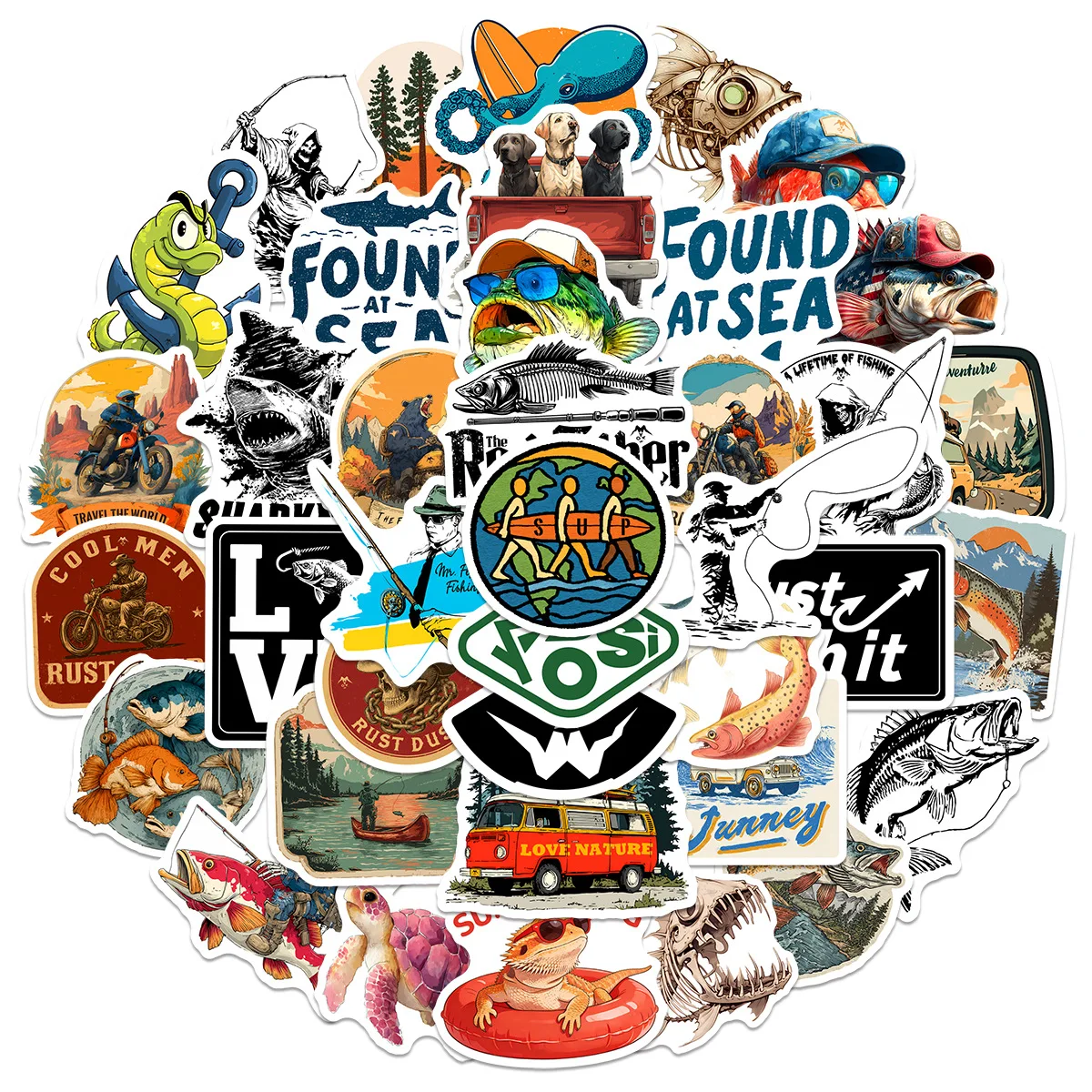 

50PCS Cartoon Fishing Stickers Creative Graffiti DIY Decoration Mobile Phone Case Notebook Water Cup Toy Gift Stickers