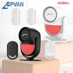 CPVAN Motion Detector for Home Burglar Security Protection Alarm Wireless 433MHz PIR Motion Sensor with Door sensor alarm and RC