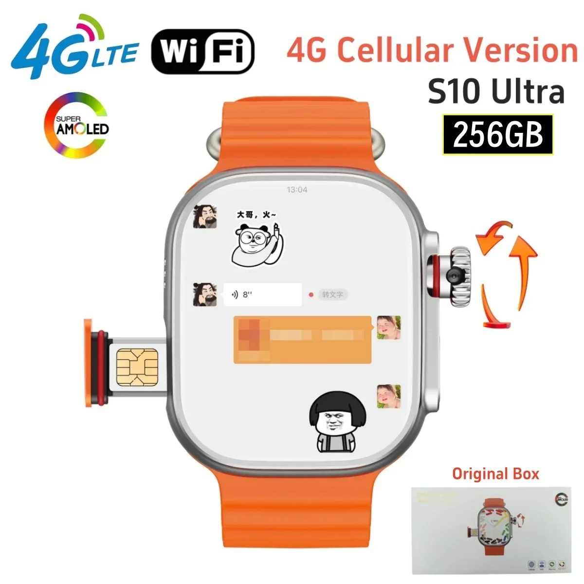 

32+256GB 4G Smart Watch Android System With 2.2 inch Amoled Screen 800W Camera WiFi GPS 4g SIM card S10 Ultra Smartwatch For Men