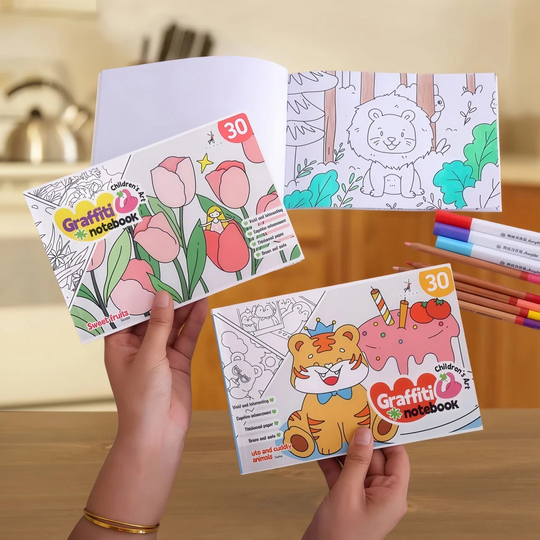 Cartoon Portable Doodle Book - Kids' Watercolor Coloring Book, Toddler Early Learning Painting Book, 30-Page Children's Coloring