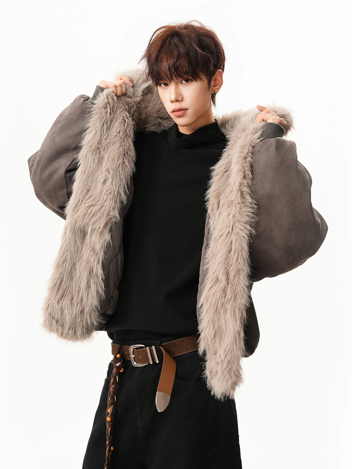 Men Women 2025 Winter New High-End Warm Thickened Couple Parkas Retro Fashion Faux Fur Collar Coats Solid Color Parkas Jackets