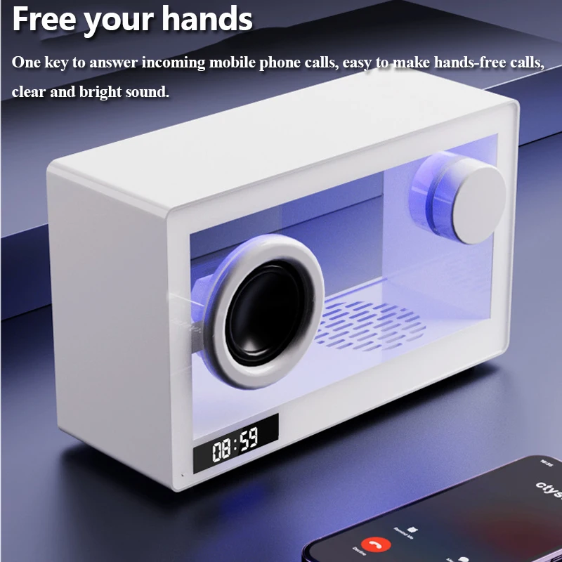 Portable Retro Bluetooth Speaker Wireless Transparent Soundbar Music Box with Colorful Ambient Light Handsfree Call Music Player