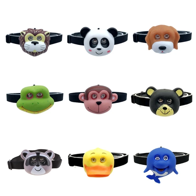 2022 New Child's Headlight with Headband Cartoon Animal Headlamp SOS Flashlight Kids Gift