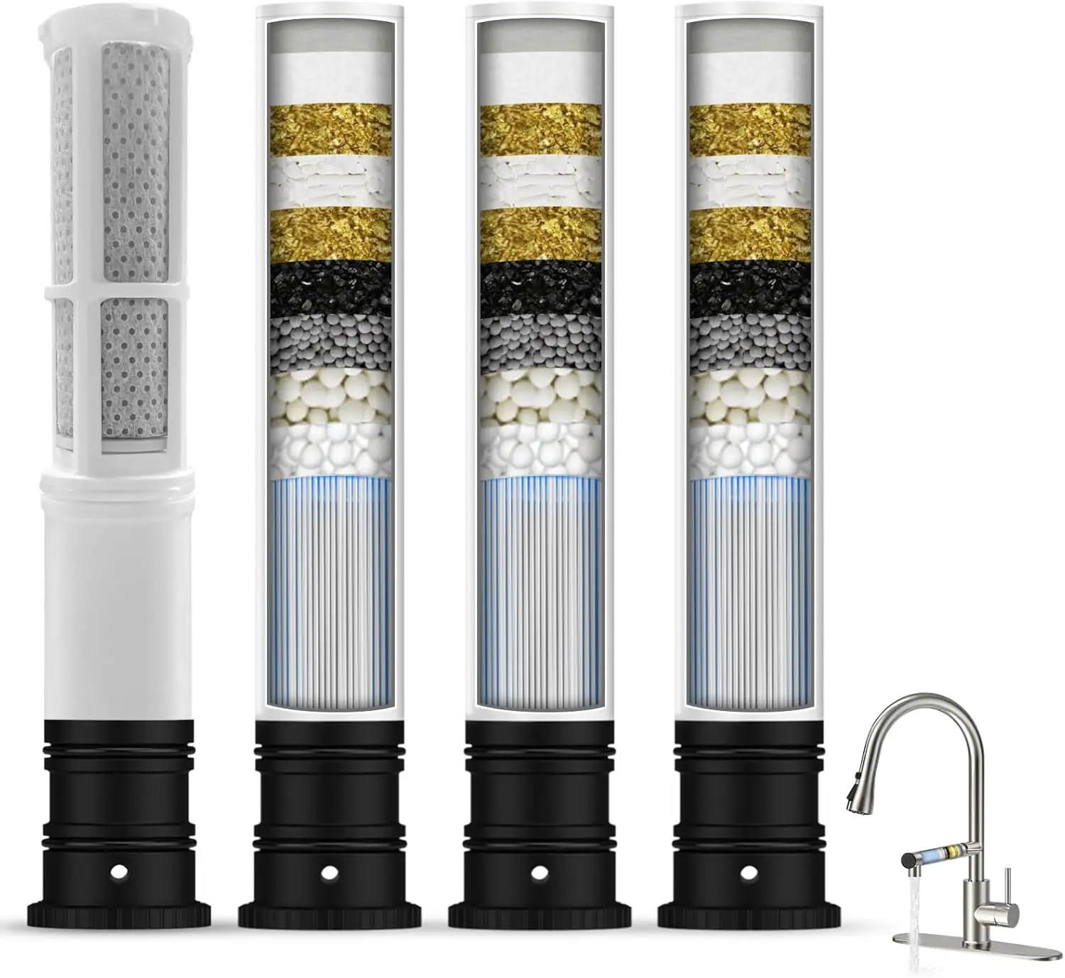 

Сменные фильтры для кухонного смесителя с выдвижным распылителем, уменьшают содержание PFAS, свинца, хлора, неприятного вкуса и запаха, сертифицированы по стандарту NSF/ANSI 42.