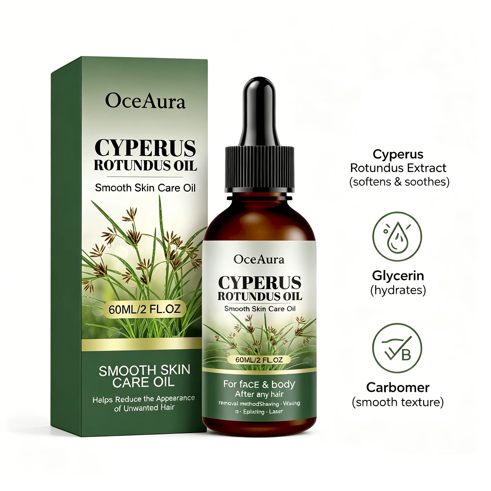 Cyperus Rotundus Oil Hair Removal Smoothing Moisturizing Body Care Reduce Unwanted Hair 60ml Reducing Body Hair Painless After