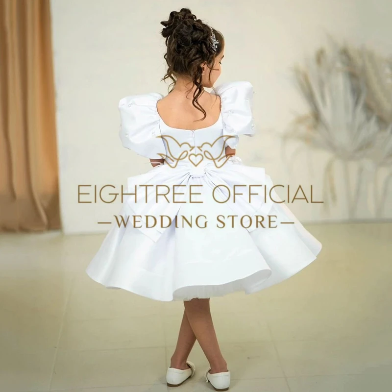 Eightree ที่กําหนดเอง O-คอชุดสําหรับสาวดอกไม้จุด Dot ดอกไม้สาวชุดแขนสั้นเด็กวันเกิดอย่างเป็นทางการ Princess Gowns