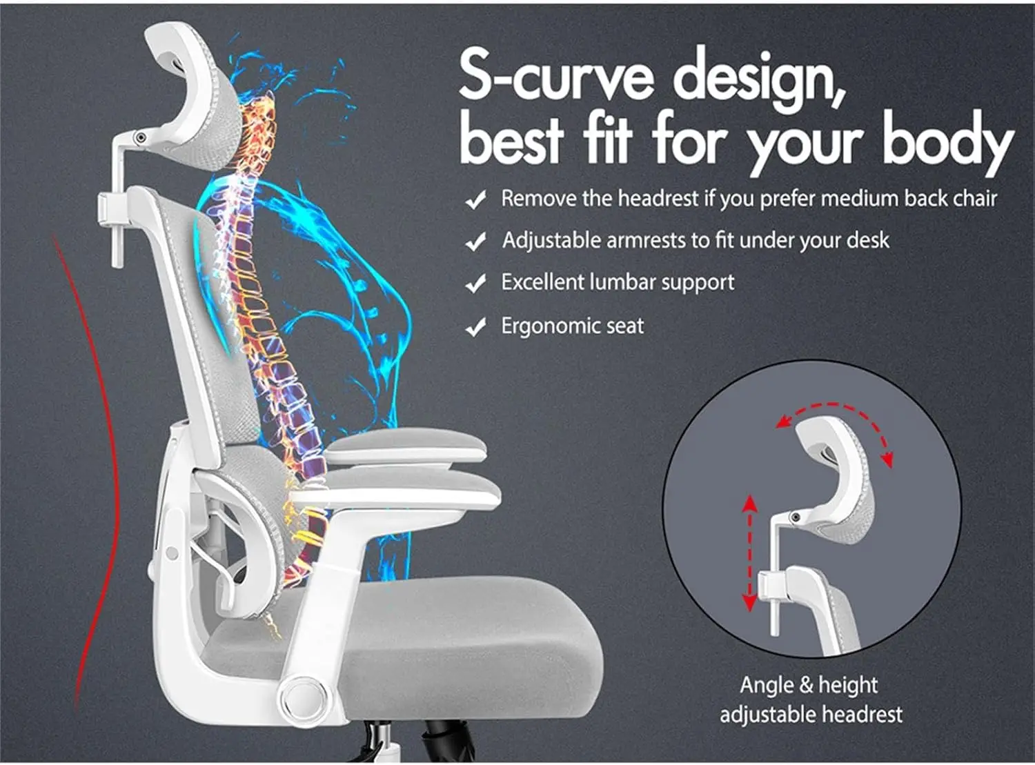 كرسي مكتب شبكي كرسي كمبيوتر دوار مع إمالة وتعديل الارتفاع، كرسي مكتب تنفيذي مريح مع مدمج #5