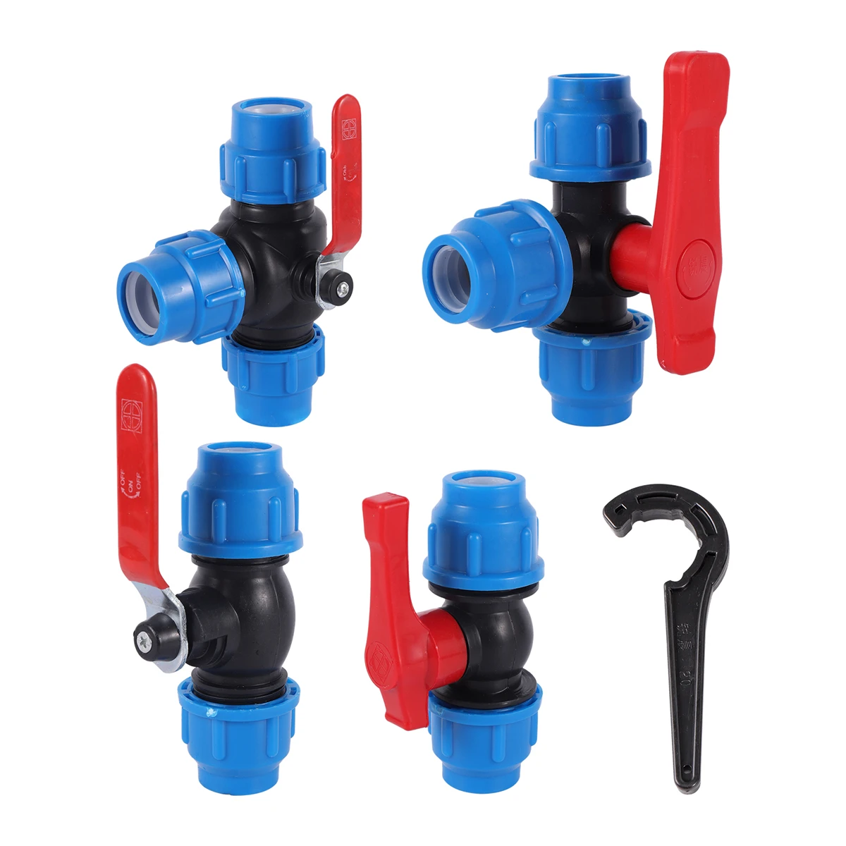 20/25/32/40/50mm Plastic Quick Valve Switch Connector PVC PE Tube Tap Water Splitter Black Wrench Home Water Supply Pipe Fitting