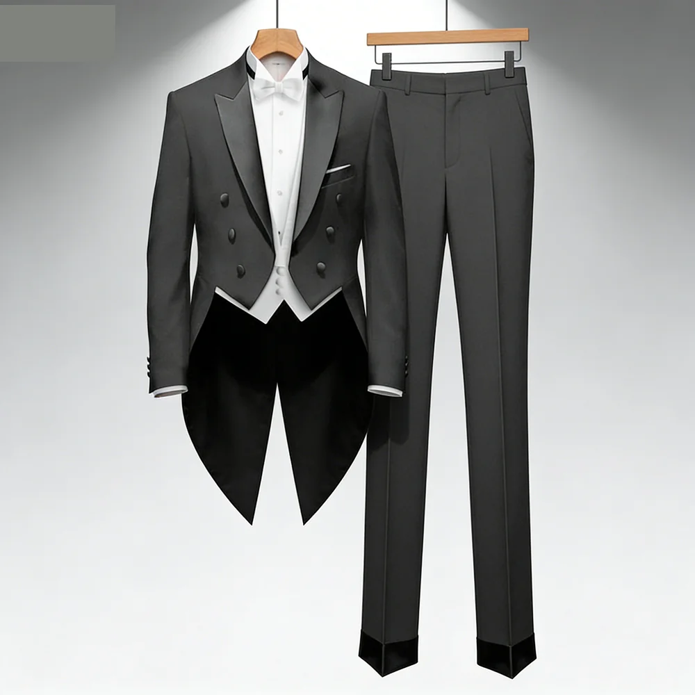 

Монотонный костюм-тройка для мужчин, длинный пиджак для жениха, формальный смокинг для свидетеля, мужской костюм для бала.