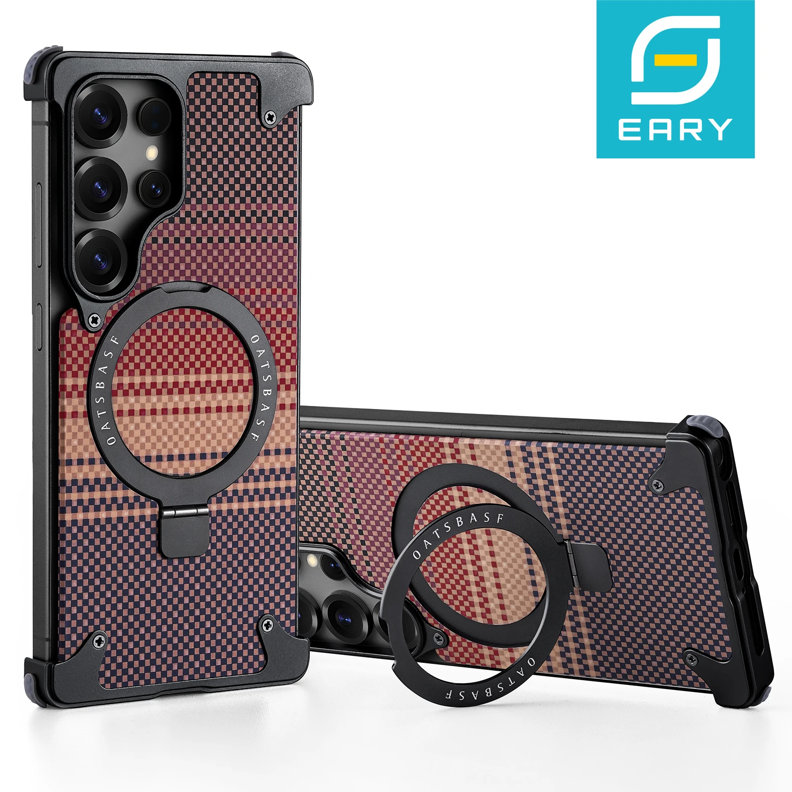 

Eary for Samsung Galaxy S25 Ultra Phone Case With Stand Magnetic Kevlar Fiber Texture Cover Metal Frame Shockproof Bumper Shell