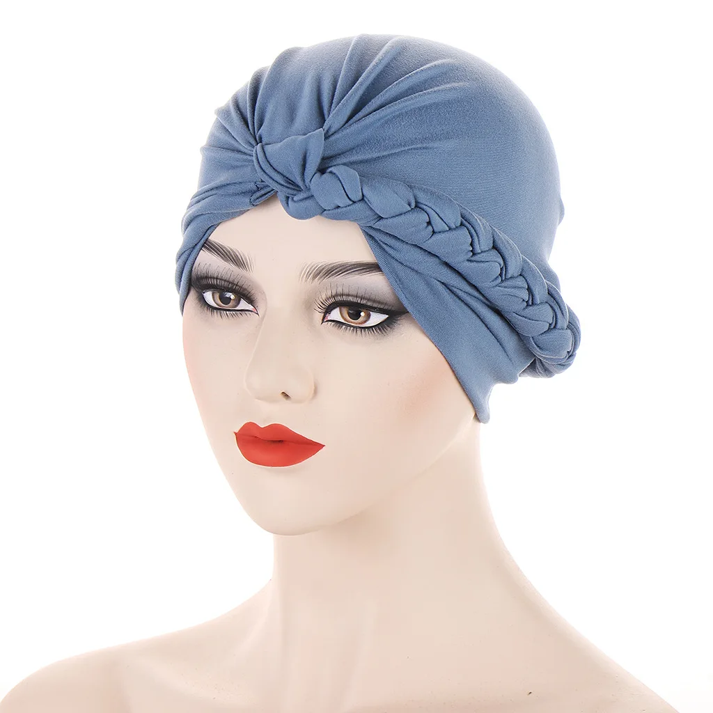 Muslim Braided Turban Headwrap for Woman Headscarf Stretchy Hijabs Head Wraps Femme Musulman Bandana Bonnets  Skullies Beanies