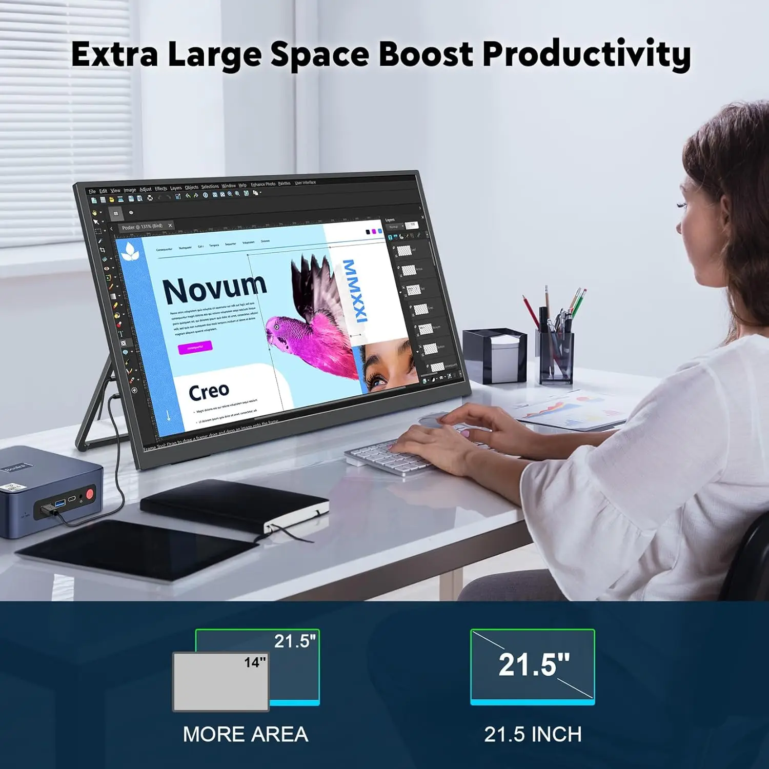 Monitor Portabel 21.5 Inci Laptop 100Hz Layar Kedua Ekstensi PC TV Eksternal untuk Steach/Steach/Mac/PC dengan HDMI Mini Tipe C