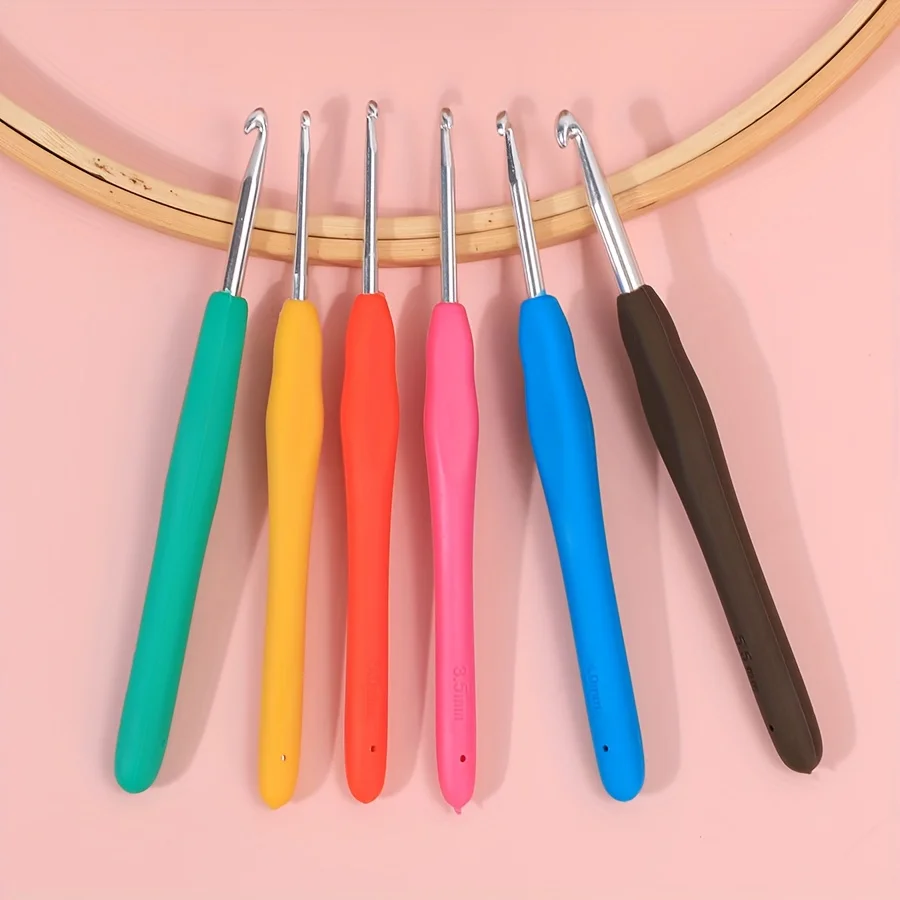 

6/12pcs aluminum hook set, 2.0-1.0mm ergonomic hook set, hand woven tool with soft grip, weaving accessories, craft supplies,