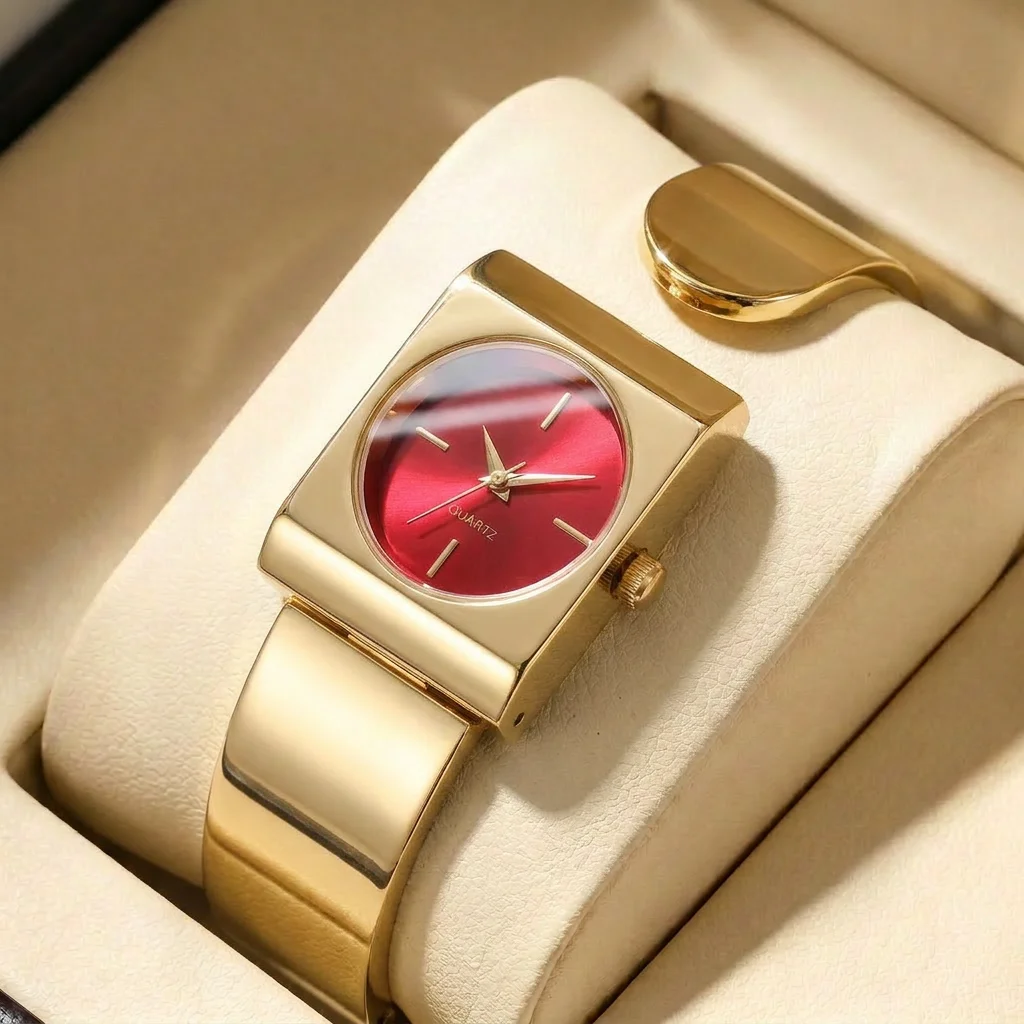1Pcs Women's Red Dial Alloy Strap Vintage Fashion Classic Fashion Details Quartz Watch For Business Party Holiday