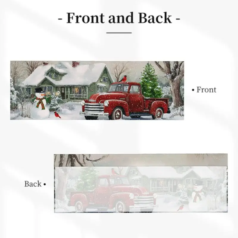 VIKAMA Vintage Red Pickup Truck Snowman Cardinal Green Cottage Snowy Christmas Short Window Curtain Rustic Winter Home Decor