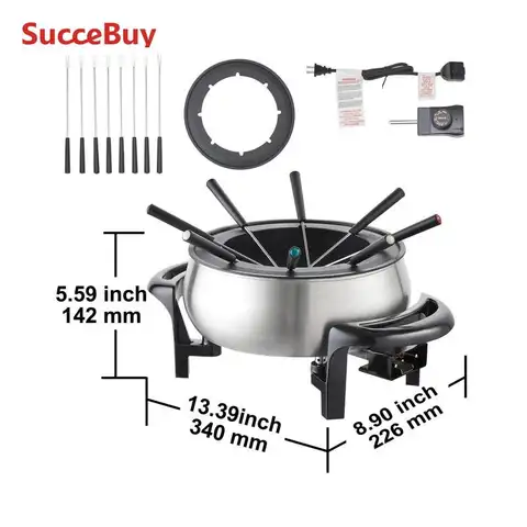 SucceBuy Electric Fondue Pot Set for Cheese & Chocolate 3 Quart Melting Stainless Steel Fondue with Temperature Control