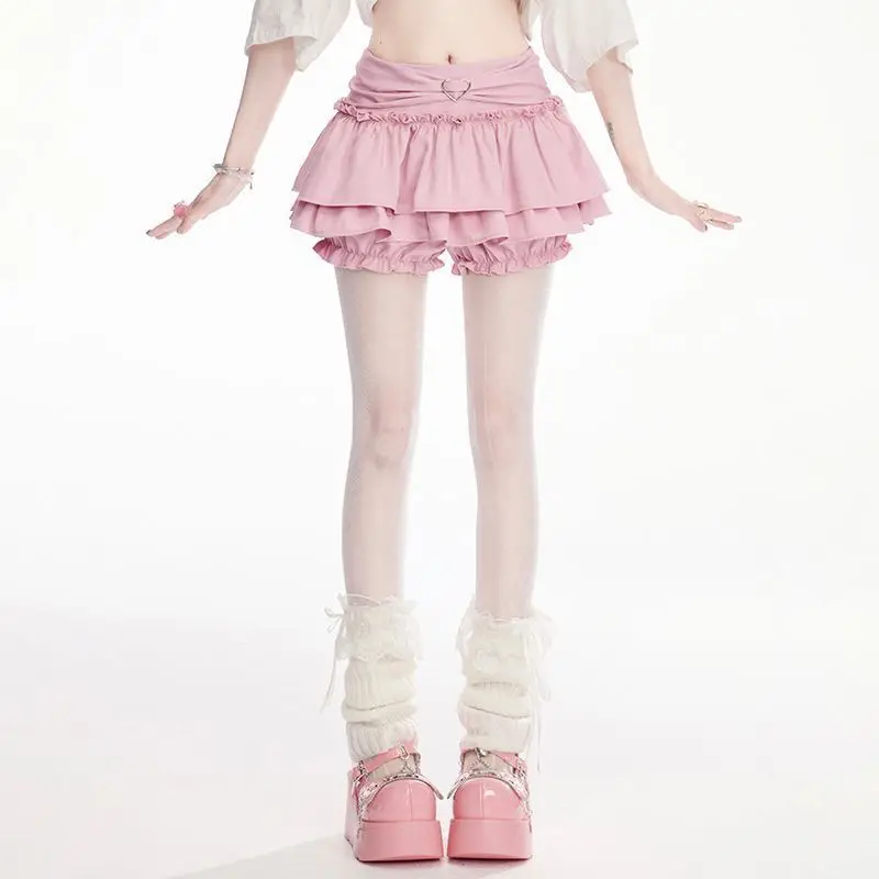 Y2k Aesthetic Solid Color Sweet Skirt Women Clothing Ruffles A-line Cute Jupe Harajuku Grunge Love Decorative Summer Mini Skirts
