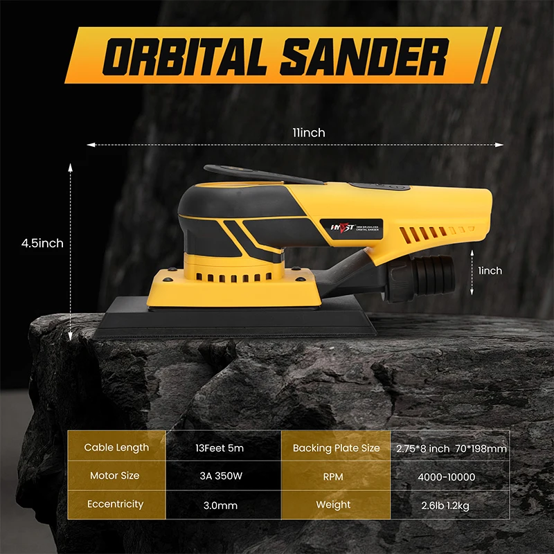 Imagem -04 - Hyvst-folha Elétrica Lixadeira Orbital Aleatória 350w 3a Fio Pluggable Aspirador Central Sanders para Carpintaria Madeira Primária