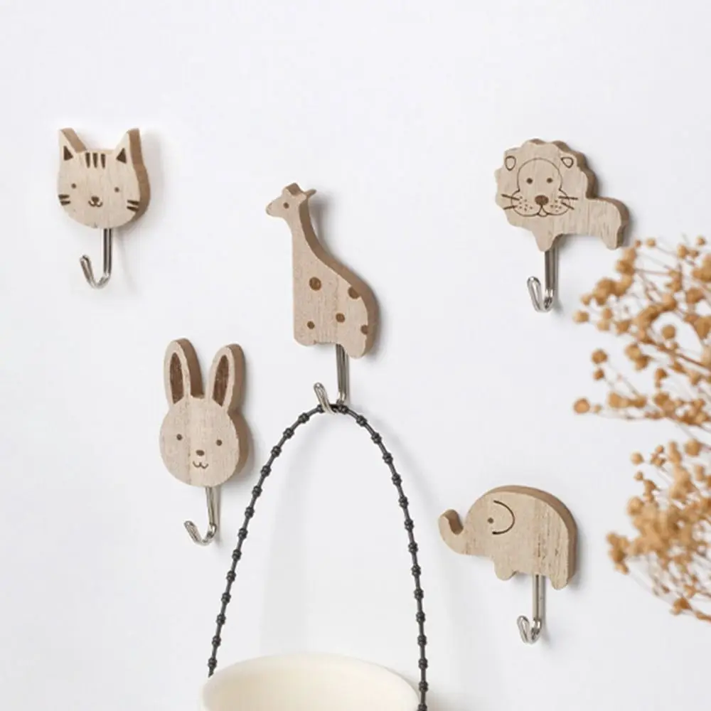 Decoration Solid Wood Perforated Hook Cute Design Small Animal Key Hanging Hook Rabbit Shape Cat Paw Animal Hook Children's Room