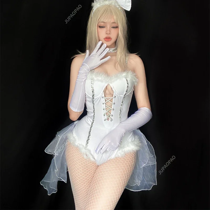 

Sexy Bunny Suit Anime Maid Cosplay Costume Women's Sexy White Bodysuit Set Bunny Cute Party Uniform Halloween Costume Carnival