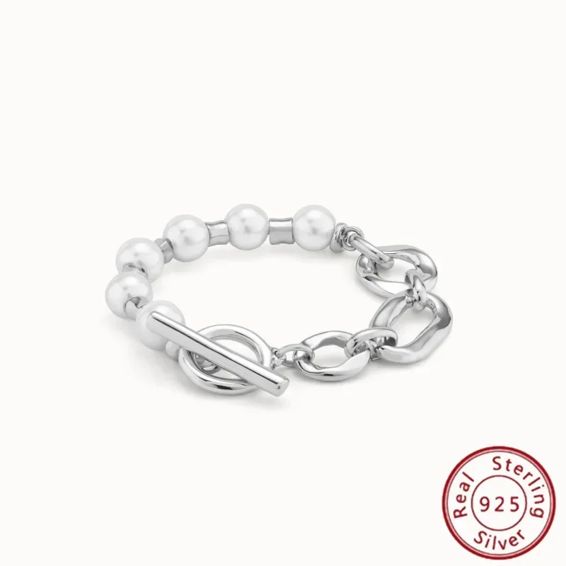

S925 Silver Women's Splicing Bracelet, Pearl Chain, High Quality, Festival Gift, Original New Product, Spain, Trend