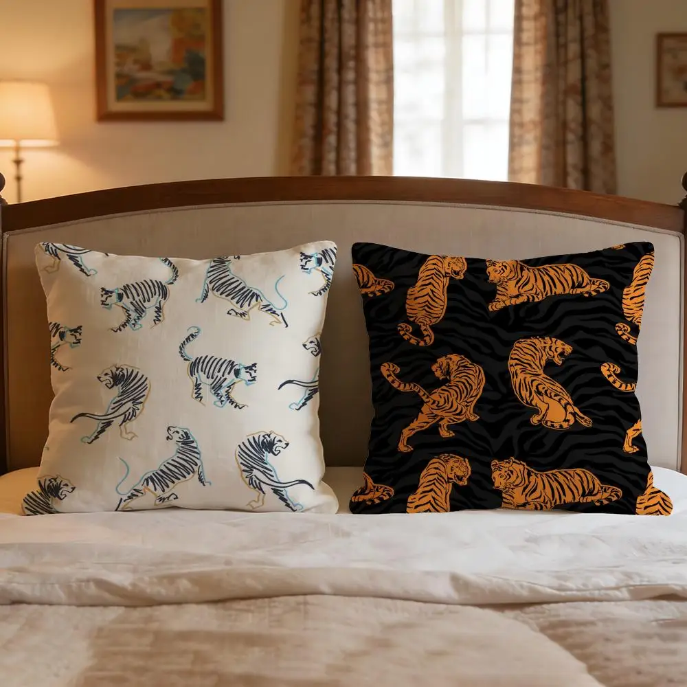 Pattern Tigers Print Cushion Cover 4Pcs Decorative Covers Soft Cushion Case for Sofa Couch Decor 40x40 45x45 Pillowcases
